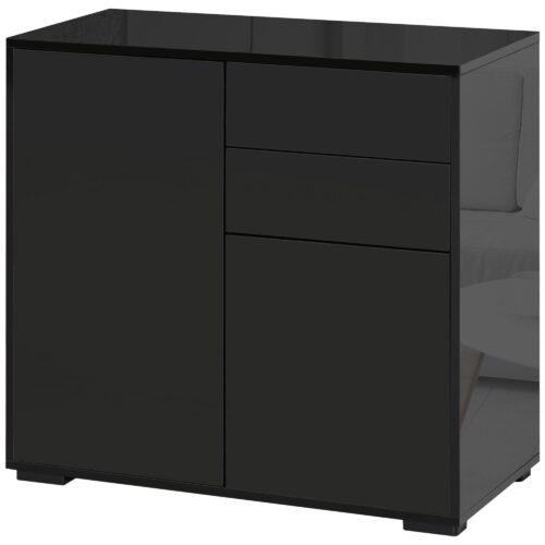 Svart sideboard med 2 lådor och 2 dörrar – Mångsidigt förvaringsskåp med justerbara hyllor och tippskydd