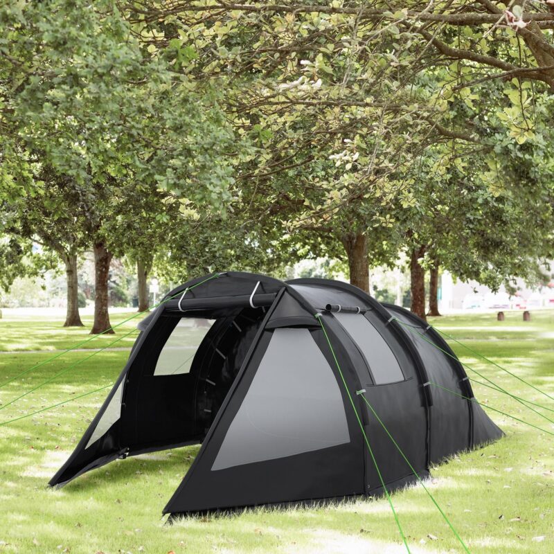 Tunneltält 4-personers campingtält med 2 rum, UV-skydd och vattentät (2000 mm vattenpelare), bärväska ingår