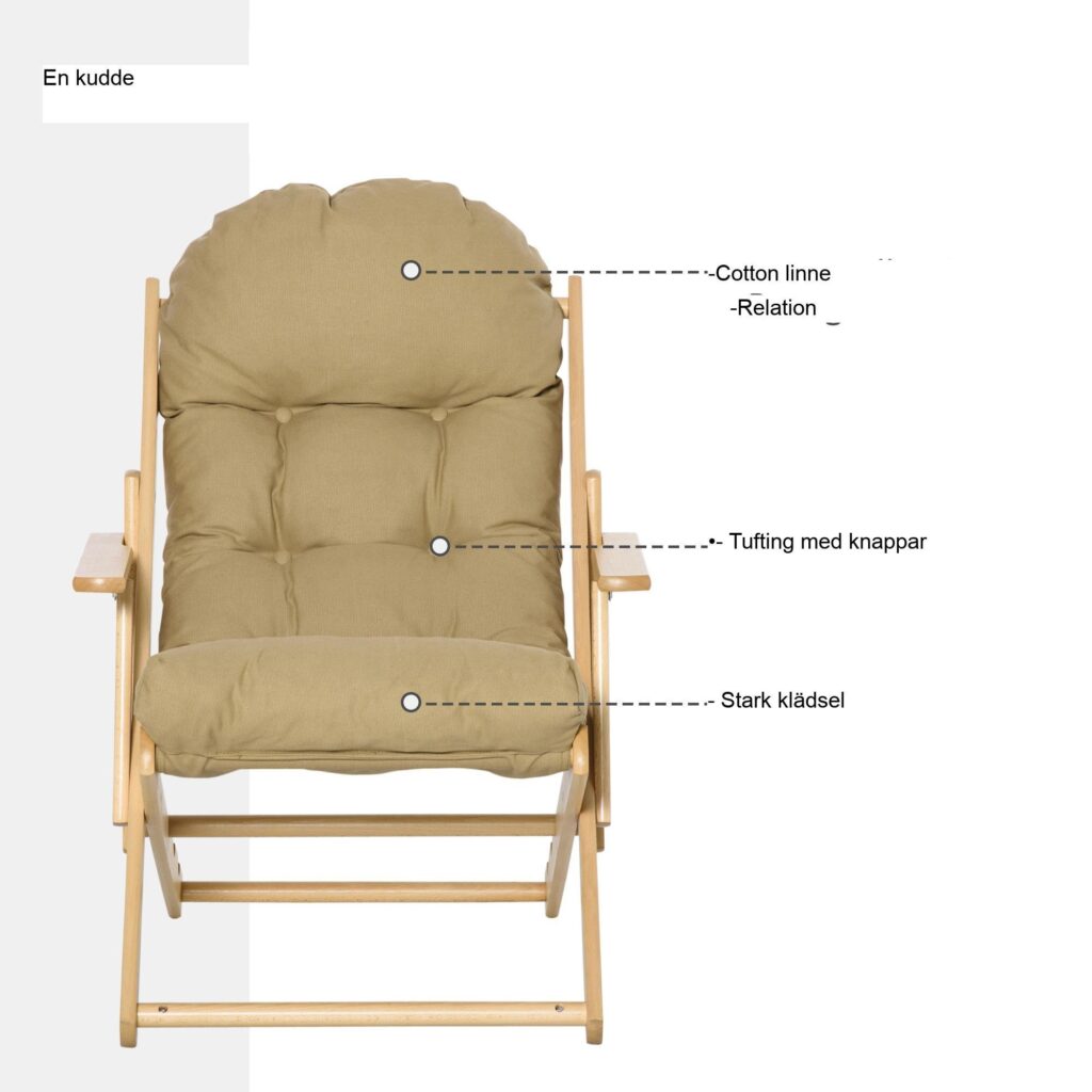 Elegant hopfällbar fåtölj med 3-vägs justerbart ryggstöd för maximal komfort, design i bokträ