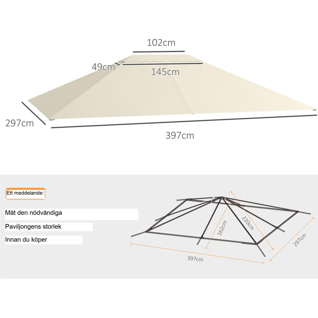 Ersättningstak för lusthus för trädgård - Vattentät med UV-skydd | Anpassad passform 3.97x2.97m | Enkel installation och ventilerad design