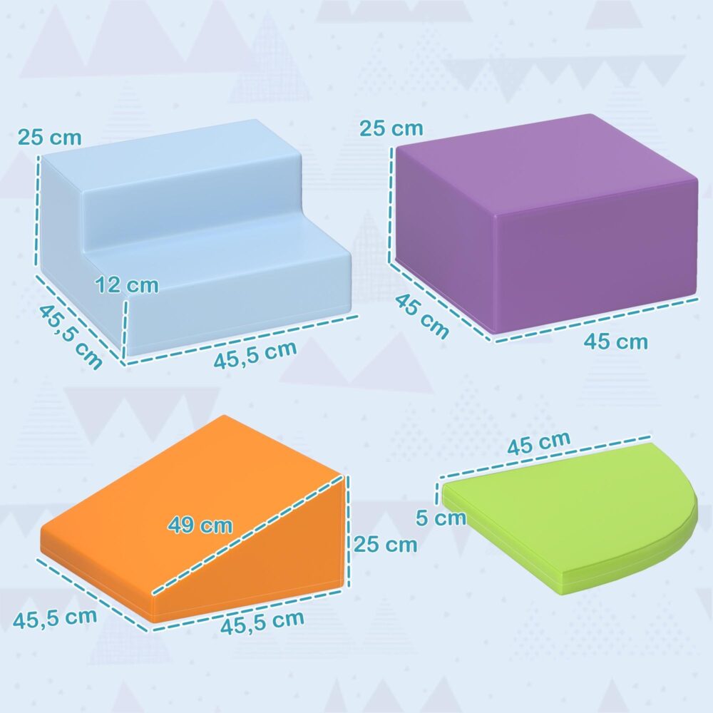 Mjuka byggklossar 4-pack | Stöder klättring och krypning, hållbar och säker skumkonstruktion för barn i åldrarna 1-3