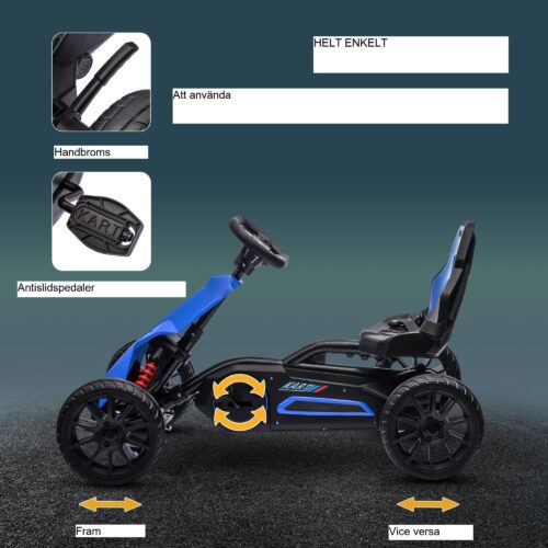 Gokart för barn med 4-vägs justerbart säte – släta EVA-hjul och handbroms för åldrarna 3-8 år