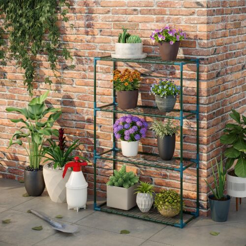 Växthylla Set med 2 | 4 nivåer blomkrukhållare för balkong / trädgård, robust stålkonstruktion med platsbesparande design, kraftig och lätt att montera
