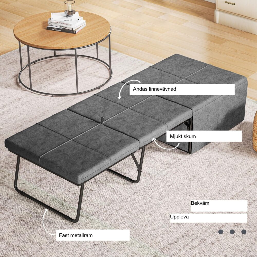 Hopfällbar säng med mjuk madrass – 190x60cm gästsäng, enkel montering, inget förvaringskrångel | Grå