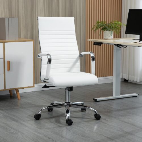 Ergonomisk kontorsstol med vippfunktion – Stålfötter, 360° hjul, maximal lastkapacitet 120 kg, konstläder vit