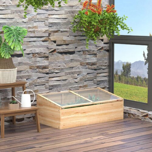 Växthus Cold Frame Box i trä – Skydd under växtsäsongen med förlängd växtsäsong med robust träkonstruktion och polykarbonatöverdrag