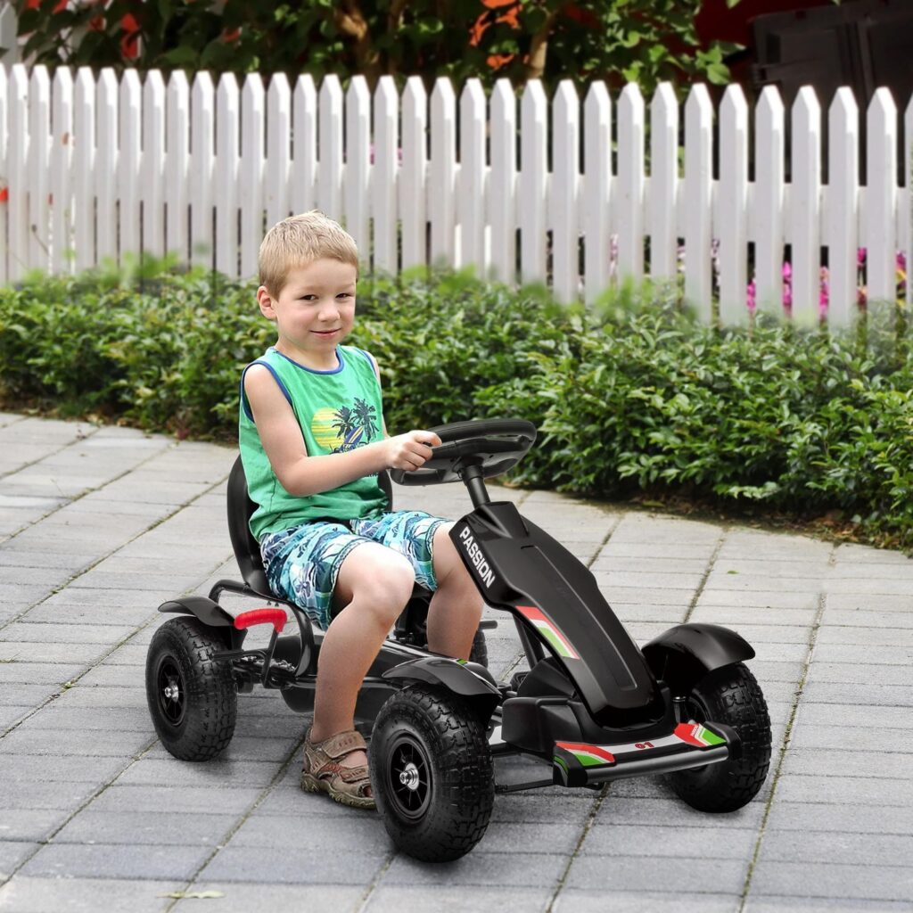 Svart gokart för barn med handbroms och justerbart säte - gummidäck, inget batteri krävs