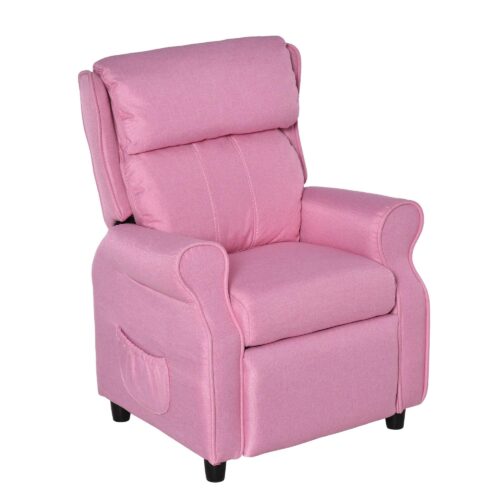 Justerbar barnsoffa med fotstöd – Mysig och säker liggande fåtölj för pojkar och flickor i åldrarna 3-5, rosa design, robust konstruktion, enkel montering