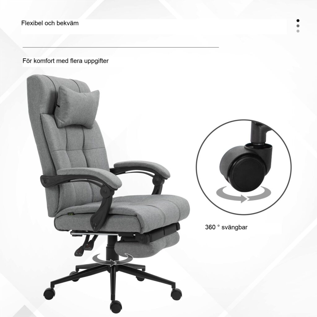 Ergonomisk kontorsstol med justerbar höjd och snurrfunktion, vadderade armstöd och linnetyg för maximal komfort