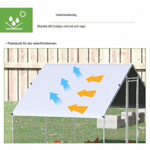 Galvaniserad stålkycklingsko med hexagonal galler-rymlig 300x200x200 cm utomhusluft för 4-6 kycklingar, väderbeständig och säker