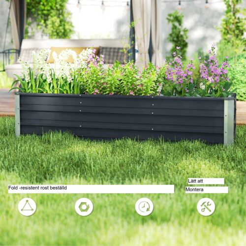 Stål upphöjd bädd XXL Garden planteringslåda mörkgrå – extra djup design för långa rötter, väderbeständig konstruktion med handskar ingår