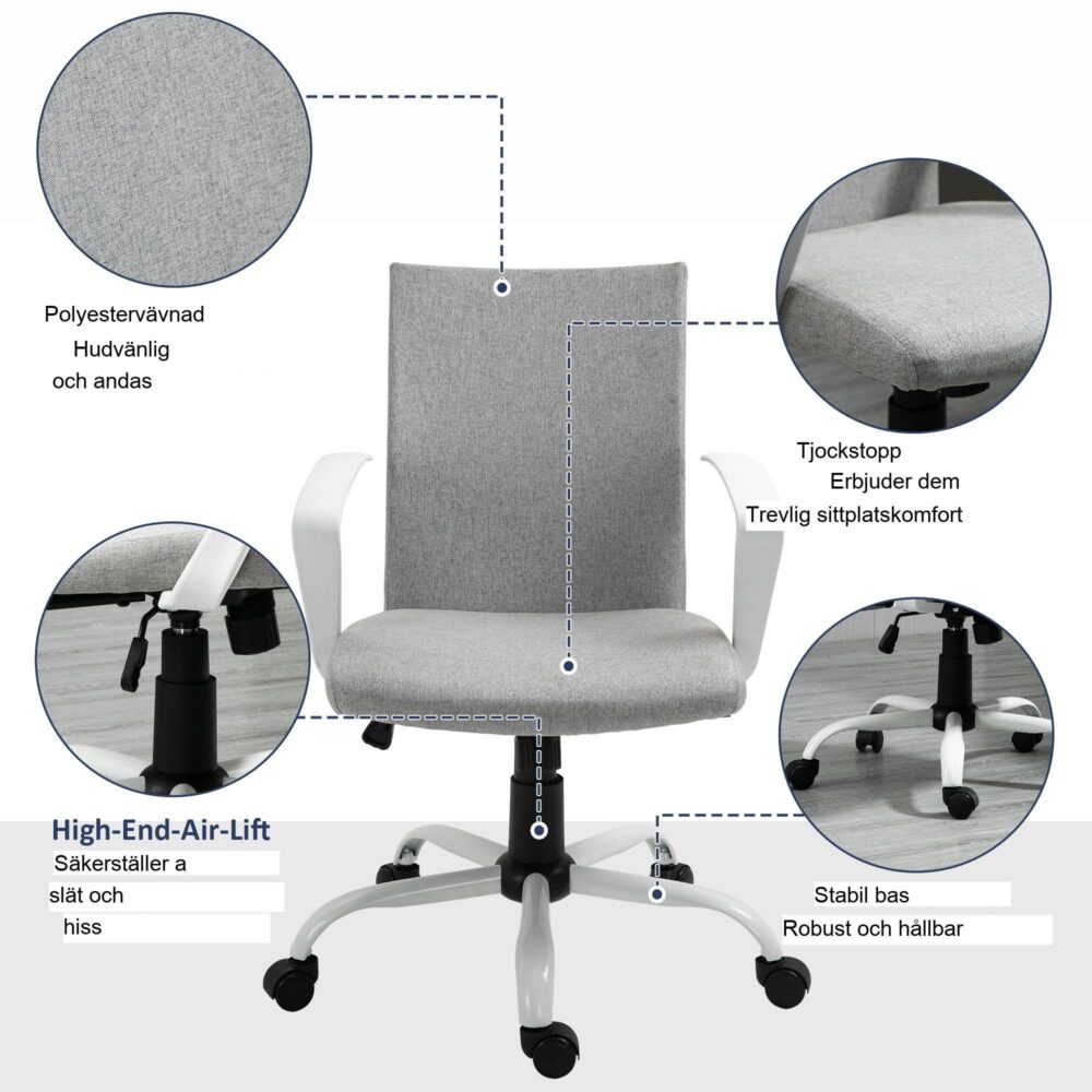 Ergonomisk kontorsstol med justerbar höjd och gungfunktion – 360 ° roterbar, maximal belastning 120 kg, andningsbar linnedesign