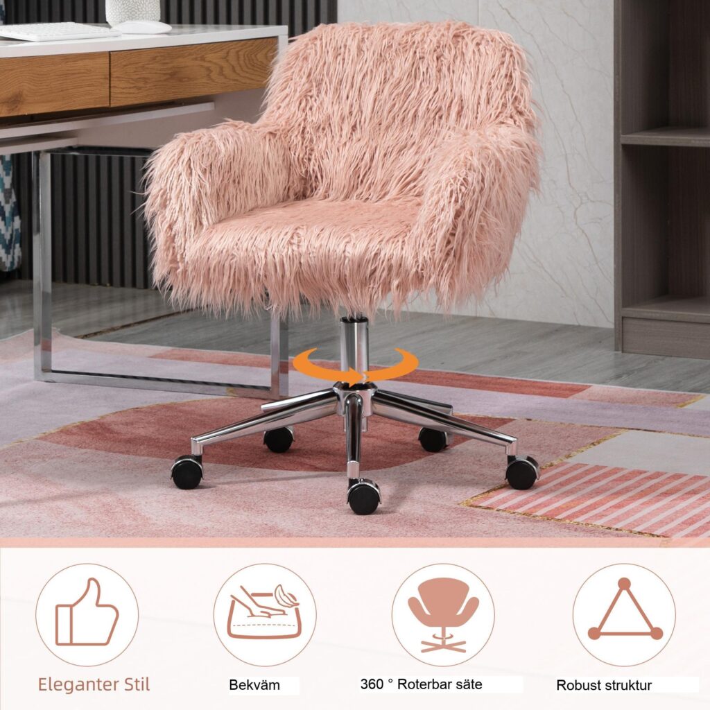 Ergonomisk kontorsstol för kvinnor med fuskpälsklädsel - justerbar höjd och snurrande design