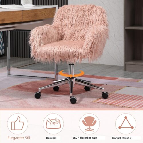Ergonomisk kontorsstol för kvinnor med fuskpälsklädsel – justerbar höjd och snurrande design