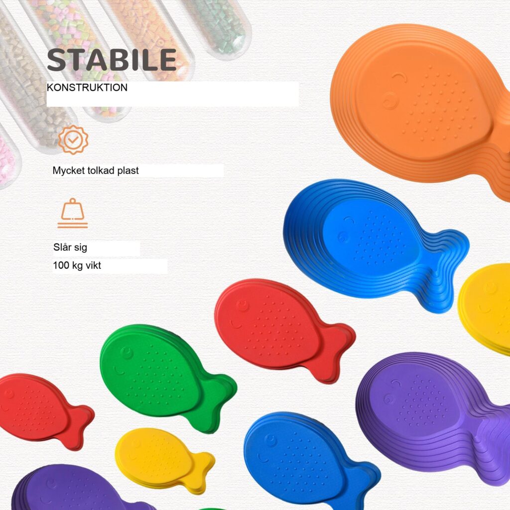 River Stones Balance Play Set för barn - förbättra koordination och balans med halkfri design | Robust upp till 100 kg, stapelbar förvaring