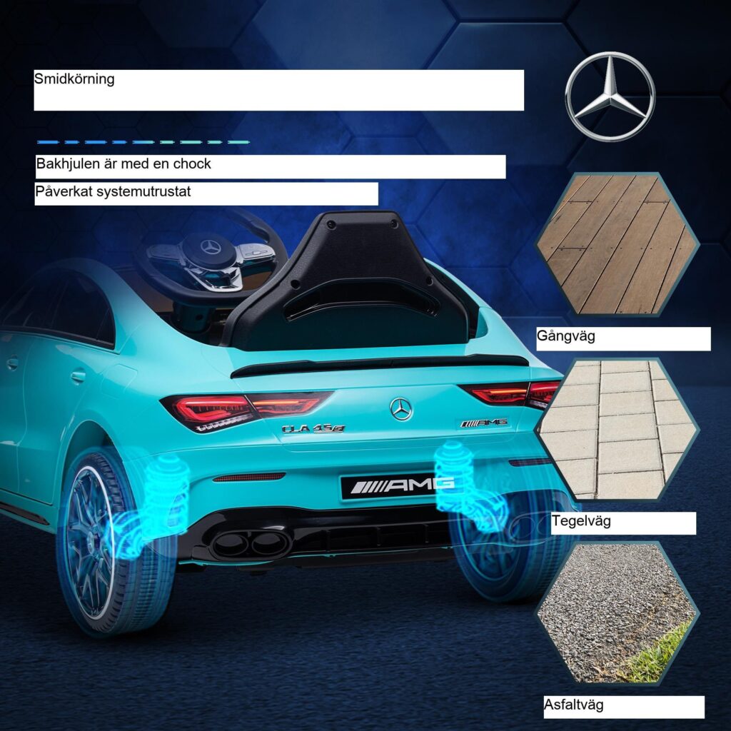 Mercedes-Benz AMG CLA 45 licensierad elbil för barn - Fjärrkontroll Säkerhet och Dual-Mode Driving med Interaktiva Lampor och MP3-underhållning