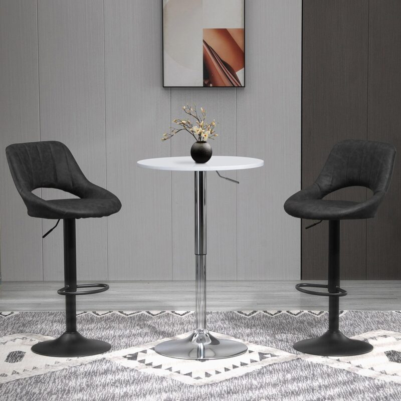 Set med 2 svängbara barstolar | Höjdjusterbar klädsel i konstläder | Metallram med fotstöd