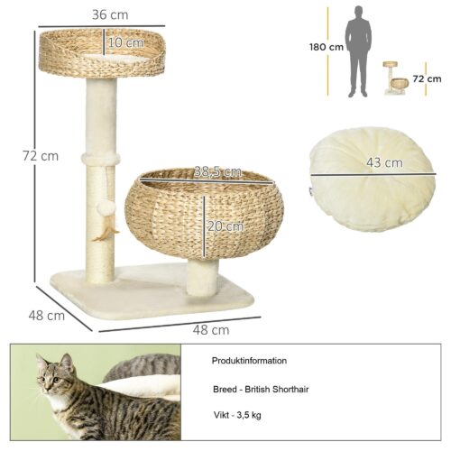 Premium Cat Scratching Post med 2 tvättbara sängar och Play Ball – Flera plattformar för tupplur, sisal kolumner för kloomsorg