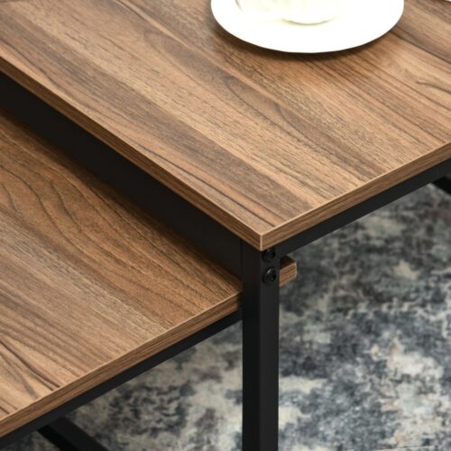 Soffbord Set med 2 satsbord med träfiberskiva och stålram | Design i industriell stil för moderna vardagsrum
