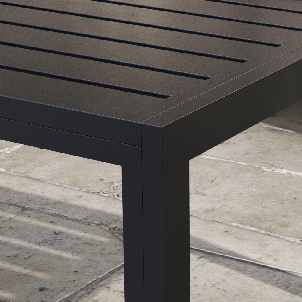 Sidobord väderbeständiga stål slitsad design enkel vård trädgård balkong soffbord med rymlig topp | 101,5x61x46 cm, svart