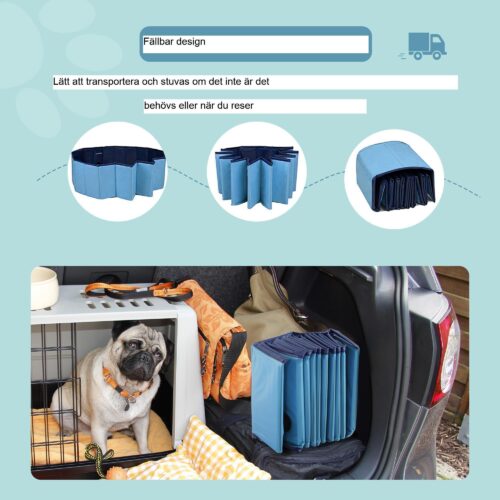 Hundpool för hundar – Stor, hållbar, hopfällbar och bärbar hundpool med PVC-träkonstruktion, perfekt för inomhus- / utomhusbruk, enkel installation och rengöring, perfekt för varma sommardagar