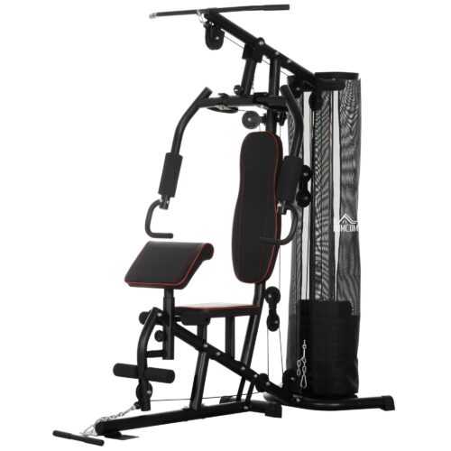 Fitnessstation med hemmagym med viktbänk och latsdrag för helkroppsträning – 45 kg block, 150 kg kapacitet, enkel montering