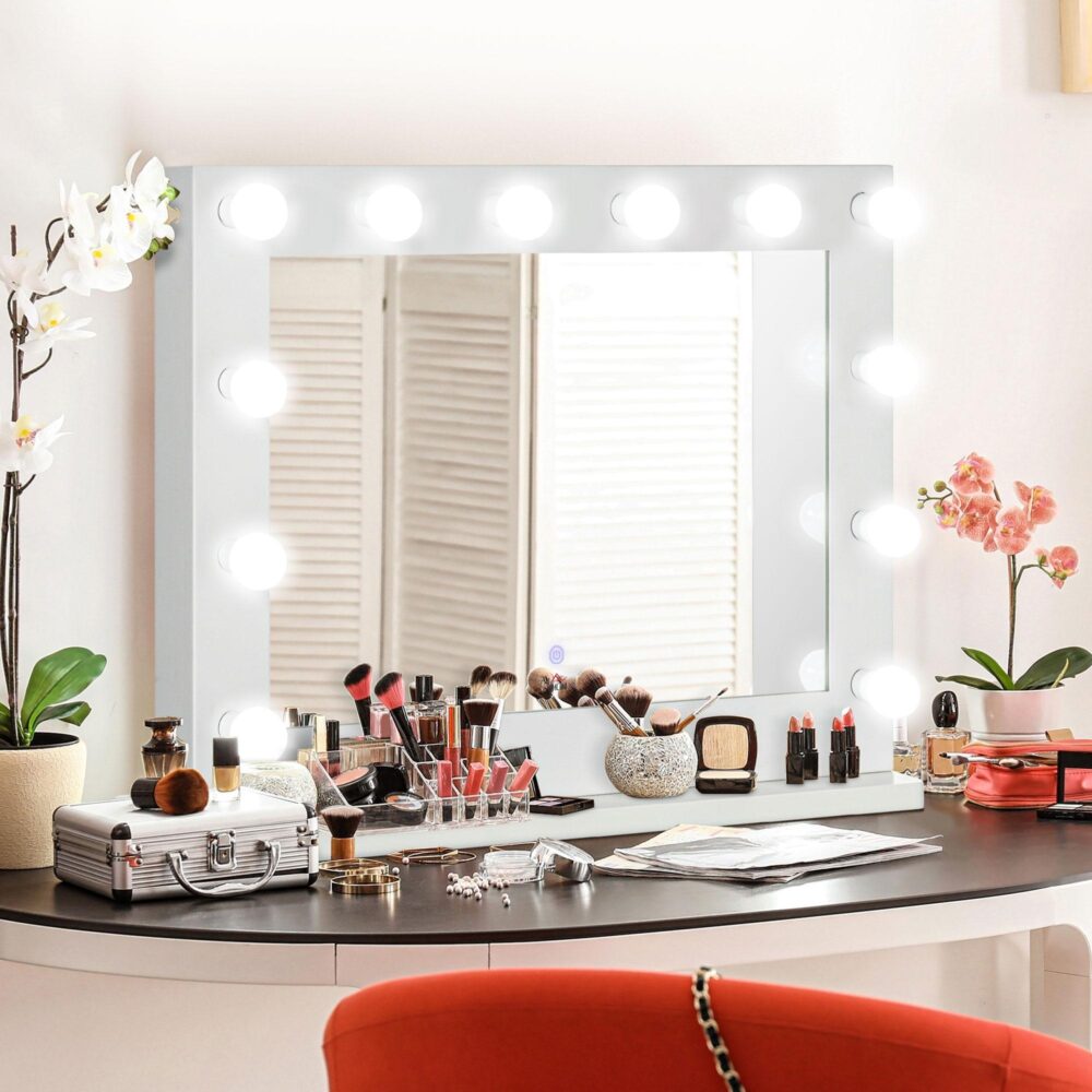 Extra stor Hollywood sminkspegel med 12 dimbara lysdioder, Smart Touch Control och minnesfunktion