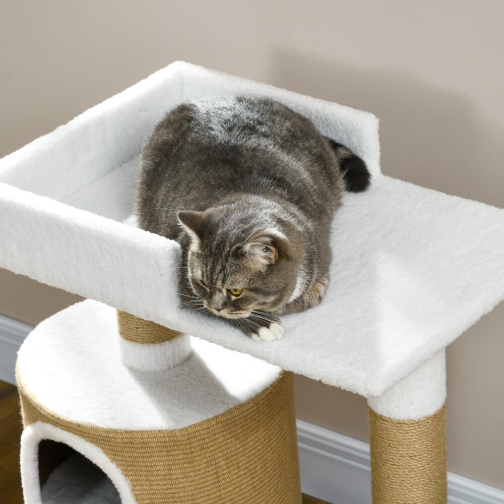 Klösträd och träd för katt med katthus och säng | Mysig fuskkashmir och slitstark jute för katter upp till 8 kg