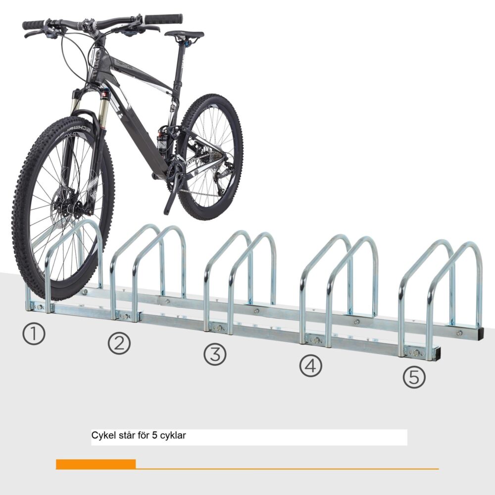 Cykelställ hjulstativ – Rymmer upp till 5 cyklar, väderbeständig och hållbar stålram, utbyggbar design för vägg- och golvmontering