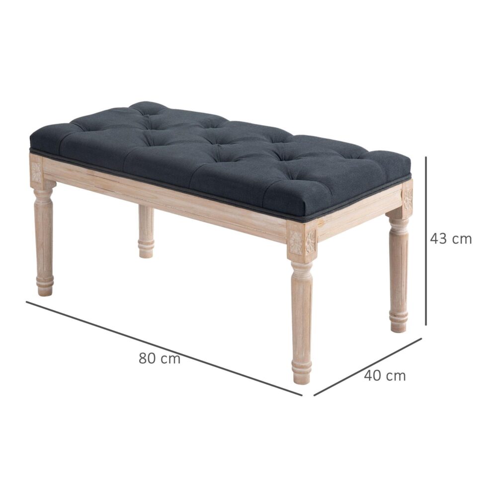 Vintage stoppad bänk i fransk stil för komfort och hållbarhet med tuftade knappar, räfflade ben och upp till 120 kg stöd