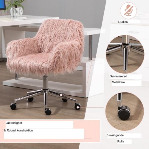 Ergonomisk kontorsstol för kvinnor med fuskpälsklädsel – justerbar höjd och snurrande design