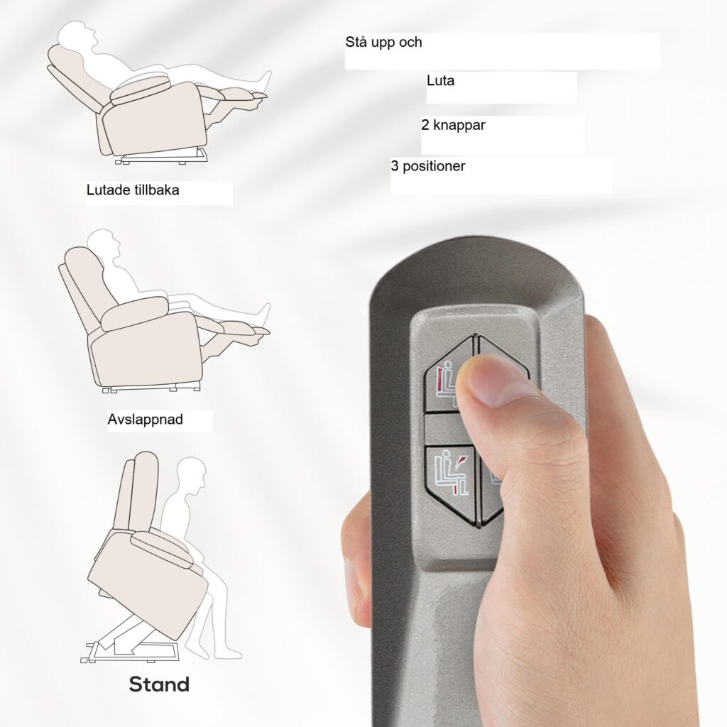 Elektrisk massagestol med stand-up-hjälp, 180 ° Tiltable ryggstöd, fjärrkontroll, sidofickor för tillbehör, gräddevit