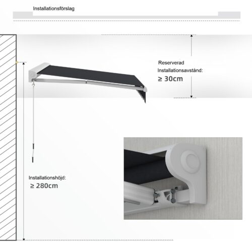 Elektrisk fällarmsmarkis 2,5x2m med fjärrkontroll och handvev – justerbar lutning för optimalt solskydd | Robust aluminiumram för långvarig stabilitet
