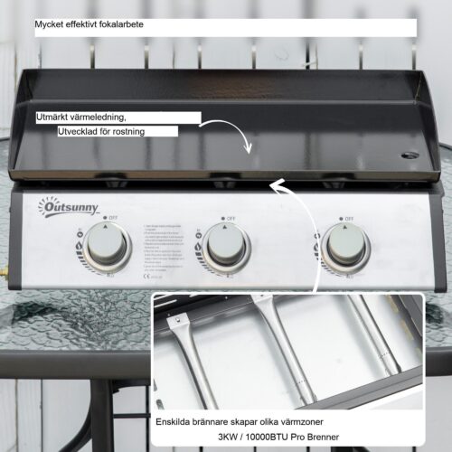 Gasgrill 10000BTU/2,5KW med non-stick platta och kraftfulla brännare – bärbar camping och utomhusgrill för balanserad matlagning