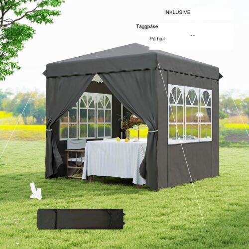 Snabbinstallation 2,5×2,5 m vattenavvisande vinterbeständig hopfällbar lustgård med UPF50+ UV-skydd – stabil, enkel förvaring och bärbart trädgårdstält för camping eller evenemang