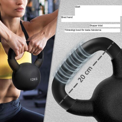 12KG kettlebell i gjutjärn med brett bekvämt handtag för styrketräning för hela kroppen | Golvvänlig neoprenbeläggning och tydlig viktmärkning