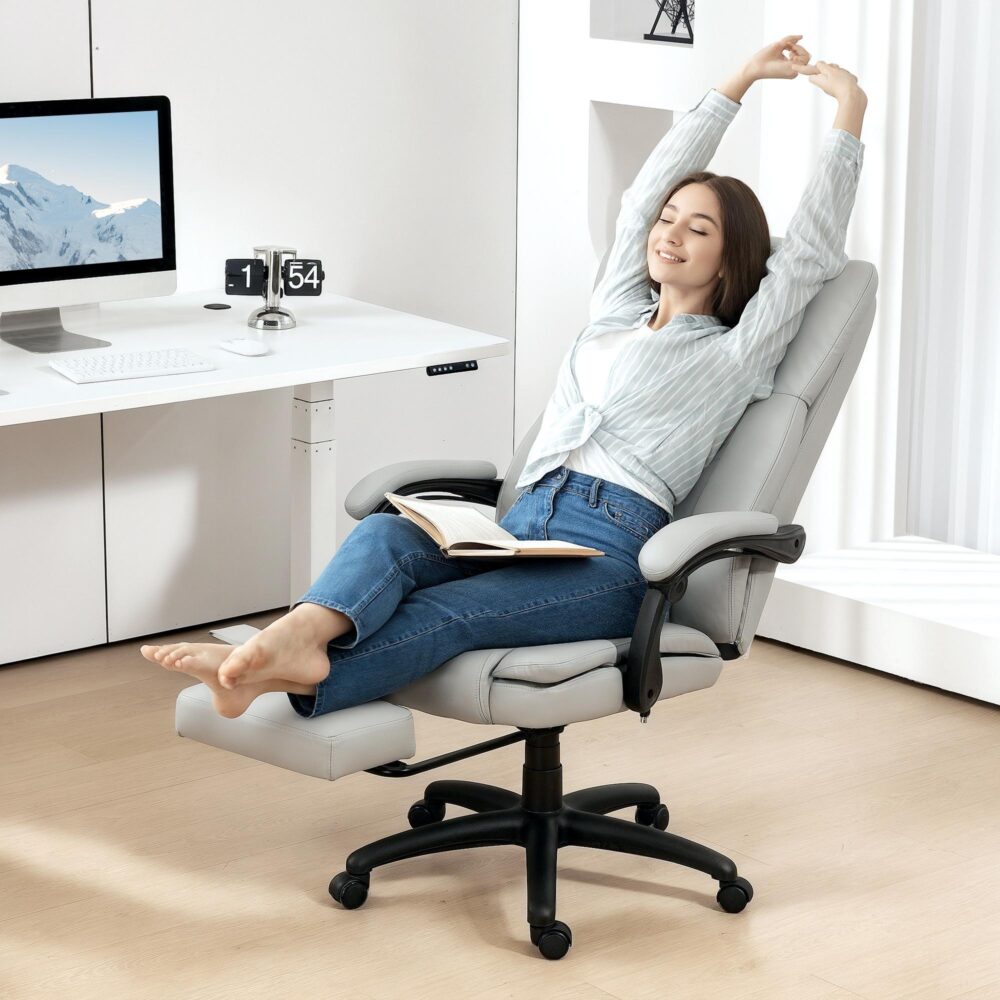 Ergonomisk massage kontorsstol med 6 massagepunkter och lutningsfunktion – Chefsstol i konstläder med fjärrkontroll