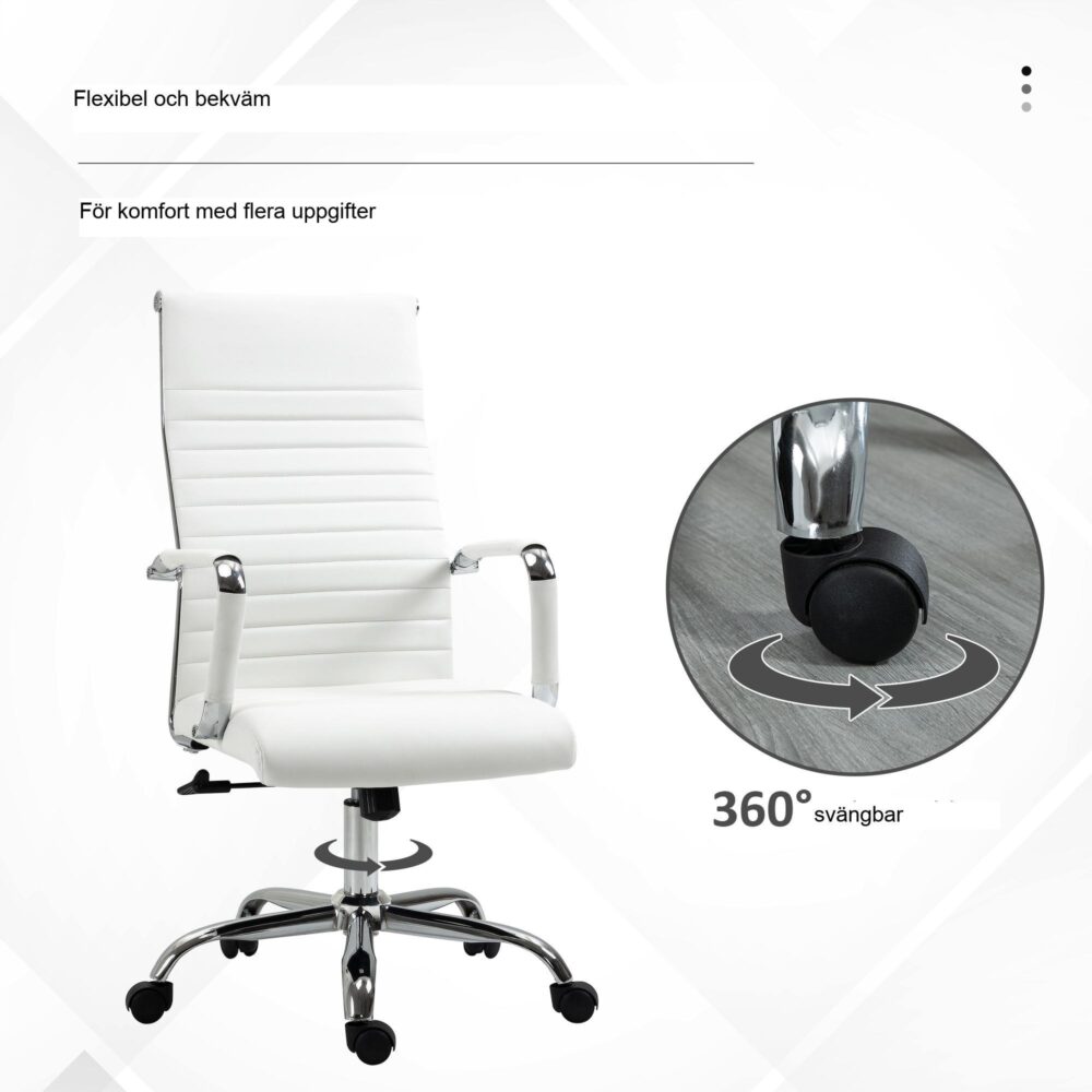 Ergonomisk kontorsstol med vippfunktion – Stålfötter, 360° hjul, maximal lastkapacitet 120 kg, konstläder vit