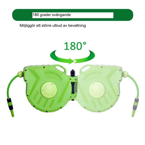 Slangvinda 15 m automatisk upprullning med 180° svängning – perfekt för trädgårdsarbete och användning med tryckluft | Hållbar plastkonstruktion
