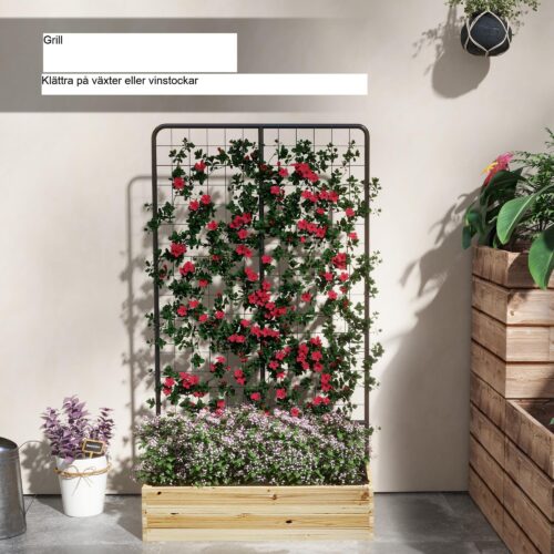Planteringskärl med upphöjd bädd och klätterstöd | Naturlig trä ört- och blomsterbädd med spaljé för trädgård och balkong