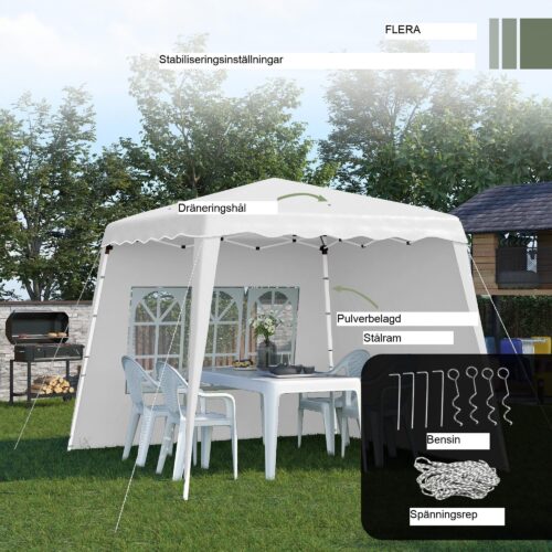 Hopfällbart lusthus 2,4×2,4m – Design med två väggar och UV50+ skydd | Enkel installation och bärbar stålram | Justerbar höjd och bärväska