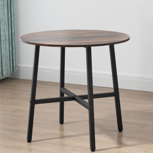 Elegant rustikt matbord i brunt stål för 4 personer, stor 80cm rund topp, hållbar och stabil