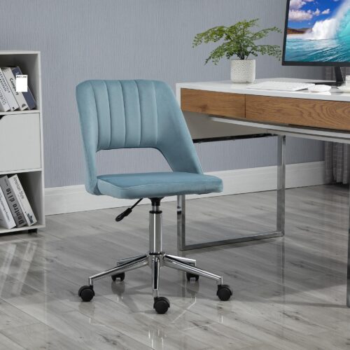 Ergonomisk snurrbar kontorsstol med justerbar höjd och snygg sammetsdesign i blått