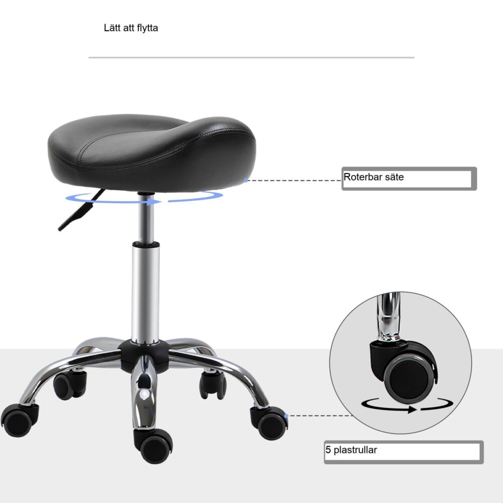 Ergonomisk höjdjusterbar rullstol med vadderat syntetiskt lädersäte, 360 ° roterande och mobil