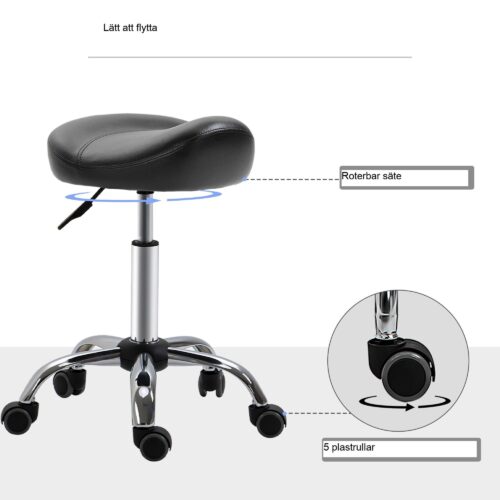 Ergonomisk höjdjusterbar rullstol med vadderat syntetiskt lädersäte, 360 ° roterande och mobil