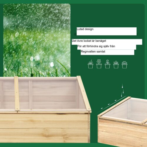 Växthus Cold Frame Box i trä – Skydd under växtsäsongen med förlängd växtsäsong med robust träkonstruktion och polykarbonatöverdrag