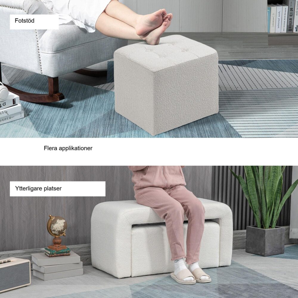3-delat modernt fotpallsset med ottoman – platsbesparande design, bekväma stoppade säten, robust eukalyptusram