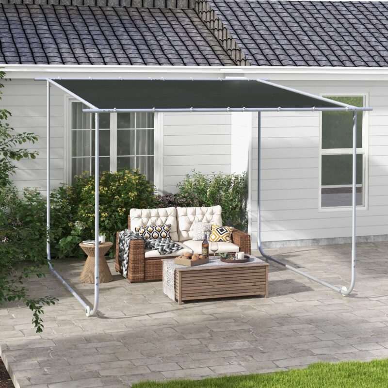 UV30+ mobil trädgårdspaviljong pergola med 3x3m altantak, hjul för enkel nyansjustering, vindbeständiga sandsäckar och robust stålram