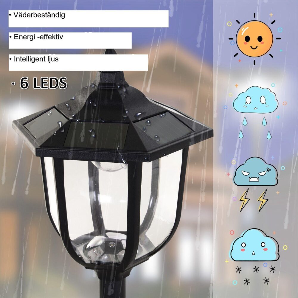 6 LED Solar Garden Light Lantern med 6-timmars kontinuerlig belysning och smart automatiskt på/av-läge, IP44 vattentät för utomhusbruk
