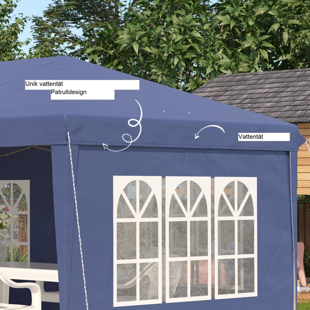 3x6m hopfällbart lusthus med UV-skydd och avtagbara väggar | Blått stål och oxfordtyg – väderbeständig, enkel installation, hållbar ram, tillbehör ingår